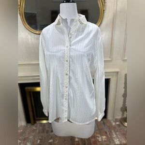 Jerrie‎ Lurie Collectibles Vintage White Striped Button Down Shirt M/L Sheer